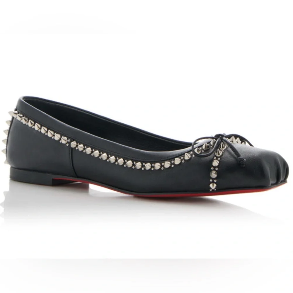 BNIB Christian Louboutin Mamadrague Spiked Black Leather Ballet Flats, size 39 - Picture 13 of 16